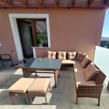 Brązowy narożnik ogrodowy 190x190cm i pufy Torino Corner XL - Carmel