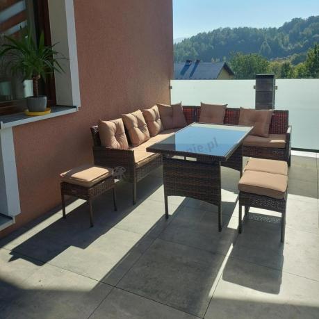 Brązowy narożnik ogrodowy 190x190cm i pufy Torino Corner XL - Carmel