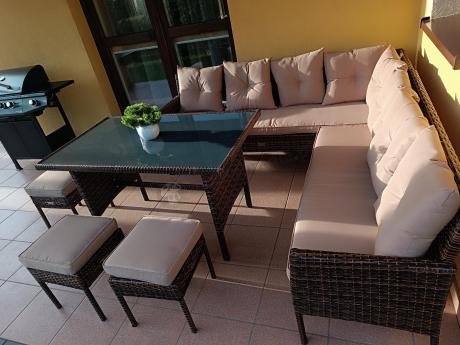 Brązowy narożnik ogrodowy 190x190cm i pufy Torino Corner XL - Carmel