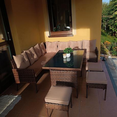 Brązowy narożnik ogrodowy 190x190cm i pufy Torino Corner XL - Carmel