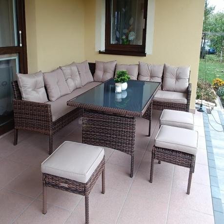 Brązowy narożnik ogrodowy 190x190cm i pufy Torino Corner XL - Carmel