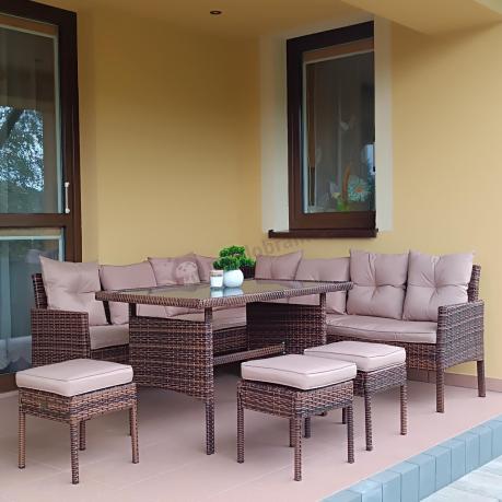 Brązowy narożnik ogrodowy 190x190cm i pufy Torino Corner XL - Carmel