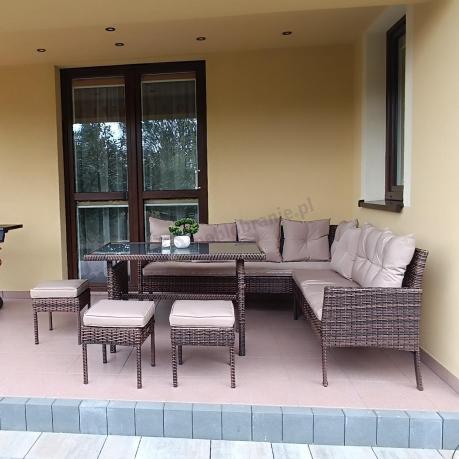 Brązowy narożnik ogrodowy 190x190cm i pufy Torino Corner XL - Carmel