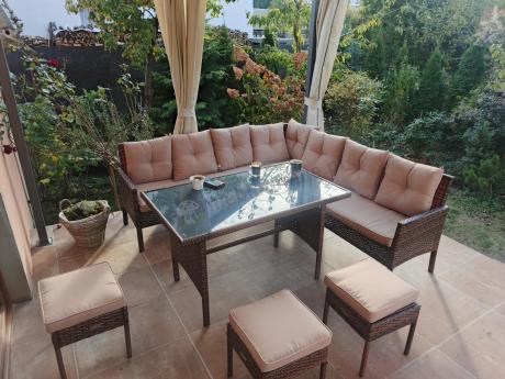 Brązowy narożnik ogrodowy 190x190cm i pufy Torino Corner XL - Carmel