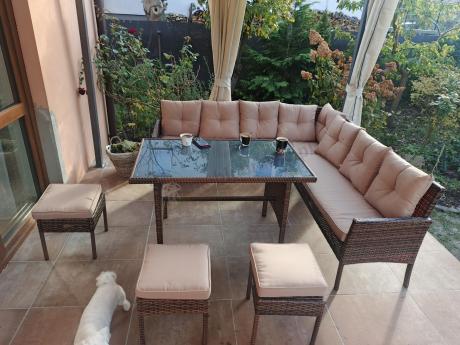 Brązowy narożnik ogrodowy 190x190cm i pufy Torino Corner XL - Carmel