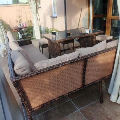 Brązowy narożnik ogrodowy 190x190cm i pufy Torino Corner XL - Carmel