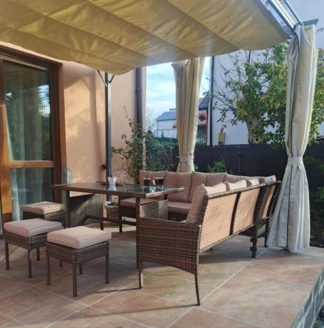 Brązowy narożnik ogrodowy 190x190cm i pufy Torino Corner XL - Carmel