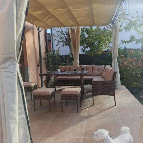 Brązowy narożnik ogrodowy 190x190cm i pufy Torino Corner XL - Carmel