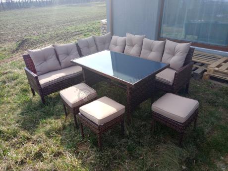 Brązowy narożnik ogrodowy 190x190cm i pufy Torino Corner XL - Carmel