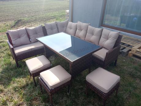 Brązowy narożnik ogrodowy 190x190cm i pufy Torino Corner XL - Carmel