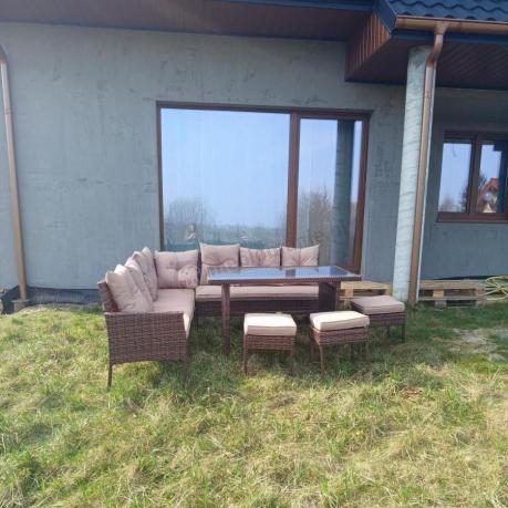 Brązowy narożnik ogrodowy 190x190cm i pufy Torino Corner XL - Carmel