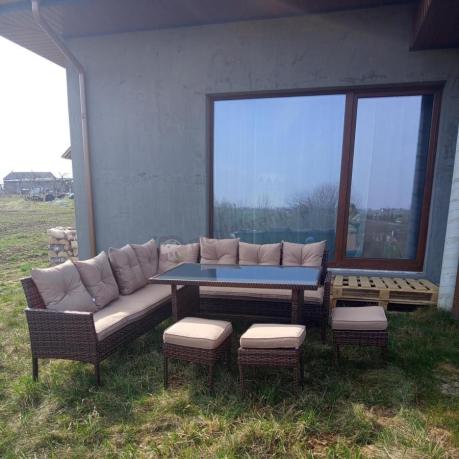 Brązowy narożnik ogrodowy 190x190cm i pufy Torino Corner XL - Carmel