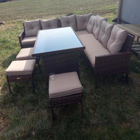 Brązowy narożnik ogrodowy 190x190cm i pufy Torino Corner XL - Carmel