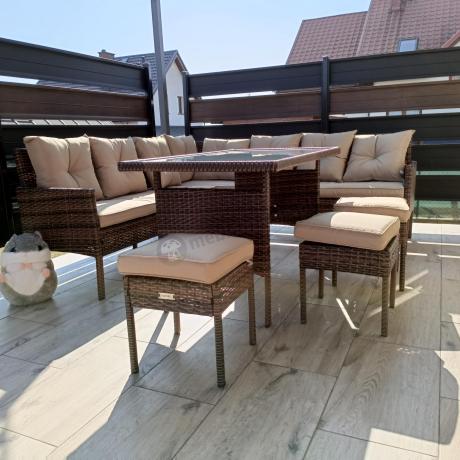 Brązowy narożnik ogrodowy 190x190cm i pufy Torino Corner XL - Carmel