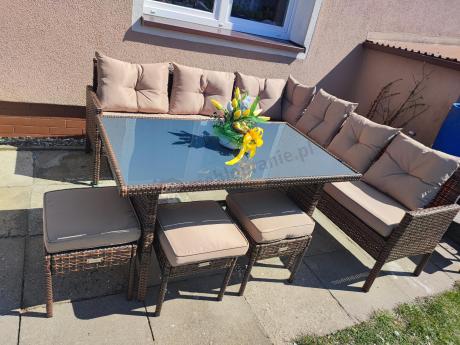Brązowy narożnik ogrodowy 190x190cm i pufy Torino Corner XL - Carmel
