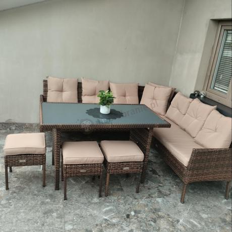Brązowy narożnik ogrodowy 190x190cm i pufy Torino Corner XL - Carmel