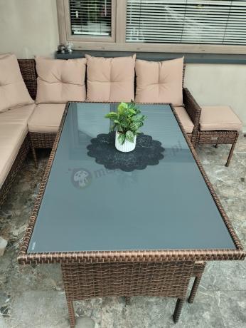 Brązowy narożnik ogrodowy 190x190cm i pufy Torino Corner XL - Carmel