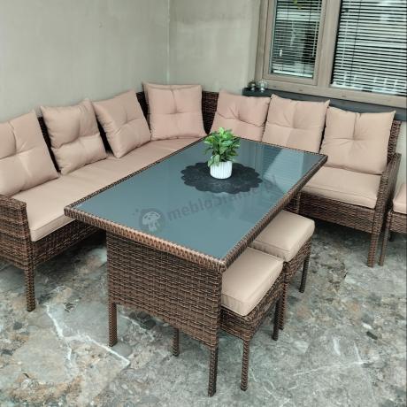 Brązowy narożnik ogrodowy 190x190cm i pufy Torino Corner XL - Carmel