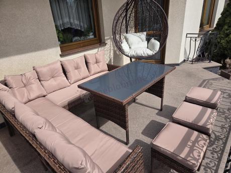 Brązowy narożnik ogrodowy 190x190cm i pufy Torino Corner XL - Carmel