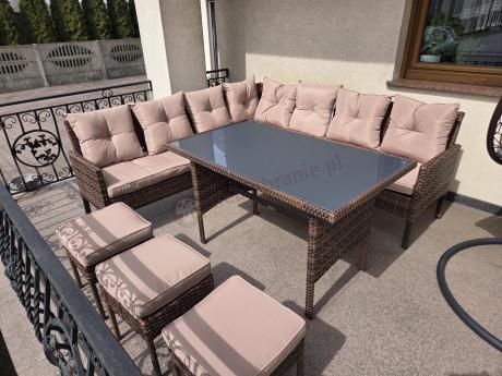 Brązowy narożnik ogrodowy 190x190cm i pufy Torino Corner XL - Carmel