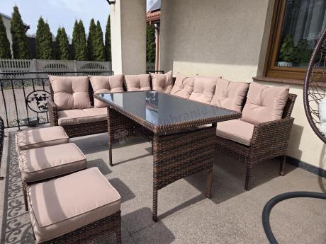 Brązowy narożnik ogrodowy 190x190cm i pufy Torino Corner XL - Carmel