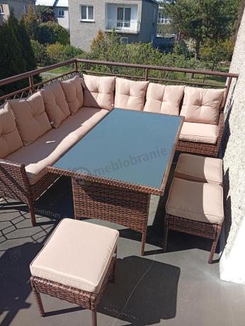 Brązowy narożnik ogrodowy 190x190cm i pufy Torino Corner XL - Carmel