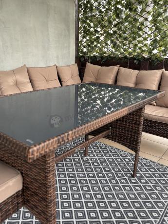 Brązowy narożnik ogrodowy 190x190cm i pufy Torino Corner XL - Carmel