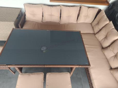 Brązowy narożnik ogrodowy 190x190cm i pufy Torino Corner XL - Carmel