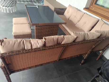Brązowy narożnik ogrodowy 190x190cm i pufy Torino Corner XL - Carmel