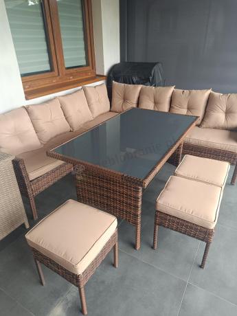 Brązowy narożnik ogrodowy 190x190cm i pufy Torino Corner XL - Carmel