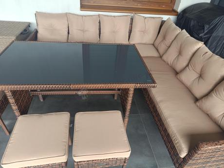Brązowy narożnik ogrodowy 190x190cm i pufy Torino Corner XL - Carmel