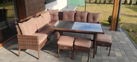 Brązowy narożnik ogrodowy 190x190cm i pufy Torino Corner XL - Carmel