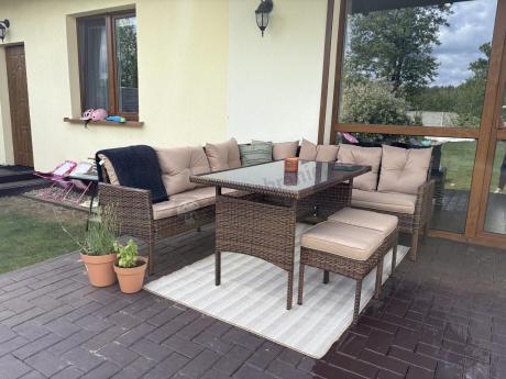 Brązowy narożnik ogrodowy 190x190cm i pufy Torino Corner XL - Carmel