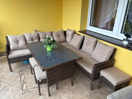 Brązowy narożnik ogrodowy 190x190cm i pufy Torino Corner XL - Carmel