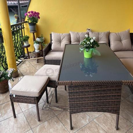 Brązowy narożnik ogrodowy 190x190cm i pufy Torino Corner XL - Carmel