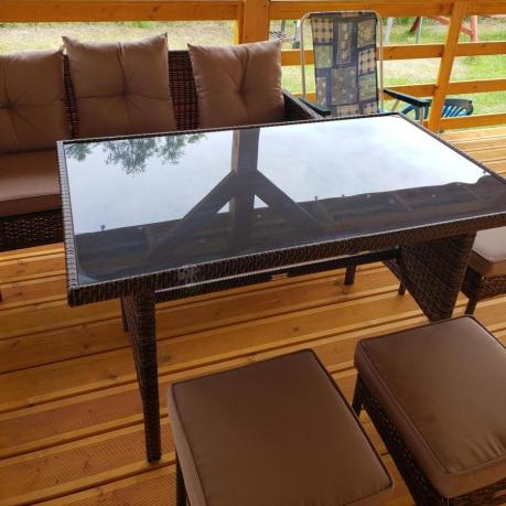 Brązowy narożnik ogrodowy z wysokim stołem 120cm i 3 pufami Torino Corner