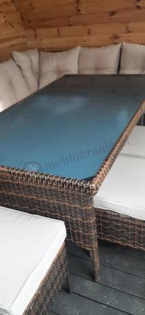 Brązowy narożnik ogrodowy z wysokim stołem 120cm i 3 pufami Torino Corner