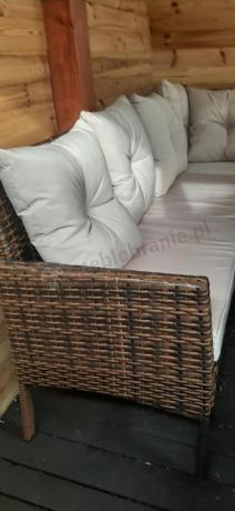 Brązowy narożnik ogrodowy z wysokim stołem 120cm i 3 pufami Torino Corner