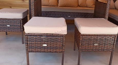 Brązowy narożnik ogrodowy z wysokim stołem 120cm i 3 pufami Torino Corner