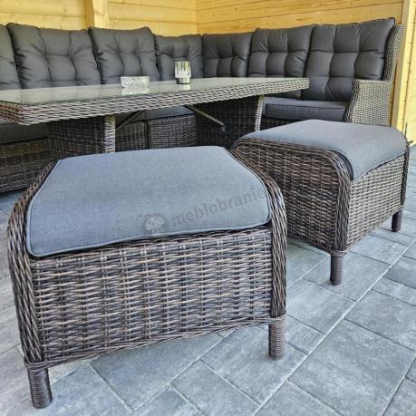 Brązowy narożnik z technorattanu Laritto 251x195cm z wysokim stołem i fotelem - Dark Brown