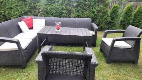 Brązowy zestaw dla 8 osób z narożnikiem, stołem podnoszonym i dwoma fotelami Relly VI