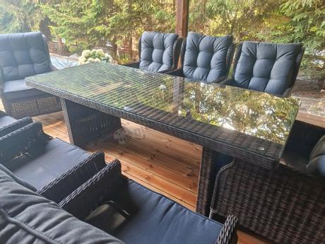 Brązowy zestaw na taras stół 220cm i 8 foteli technorattanowych Laritto