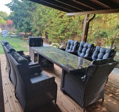 Brązowy zestaw na taras stół 220cm i 8 foteli technorattanowych Laritto