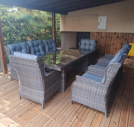 Brązowy zestaw na taras stół 220cm i 8 foteli technorattanowych Laritto