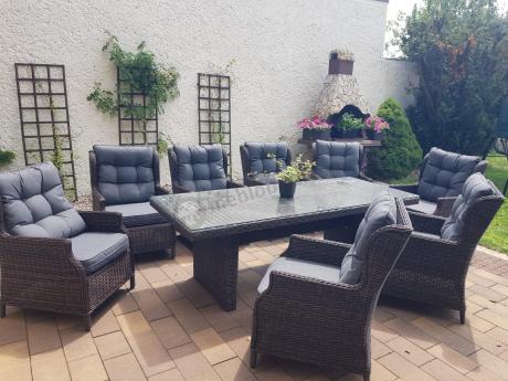 Brązowy zestaw na taras stół 220cm i 8 foteli technorattanowych Laritto