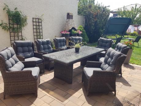 Brązowy zestaw na taras stół 220cm i 8 foteli technorattanowych Laritto