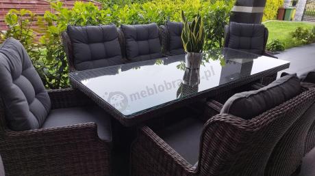 Brązowy zestaw na taras stół 220cm i 8 foteli technorattanowych Laritto