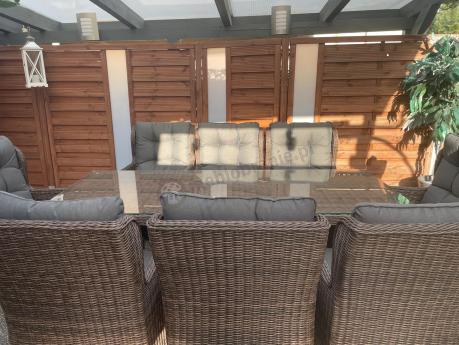 Brązowy zestaw na taras stół 220cm i 8 foteli technorattanowych Laritto
