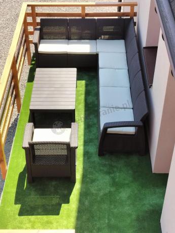 Brązowy zestaw ogrodowy dla 10 osób z narożnikiem, stołem podnoszonym i trzema fotelami Relly VII