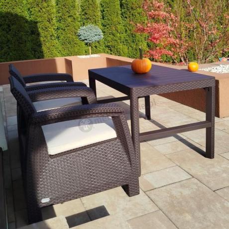 Brązowy zestaw ogrodowy dla 10 osób z narożnikiem, stołem podnoszonym i trzema fotelami Relly VII